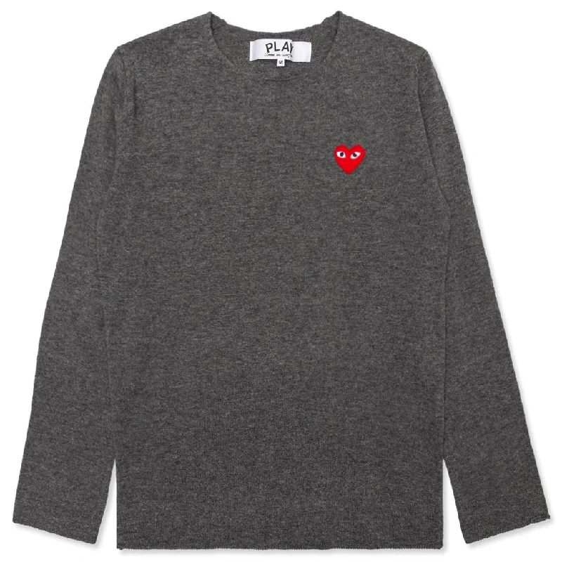 Crewneck Sweater - Grey Print Jacquard Patchwork