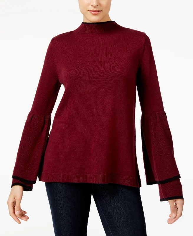 Style & Co Petite Ruffled Bell Sleeve Sweater Toggled Drawstring Belted