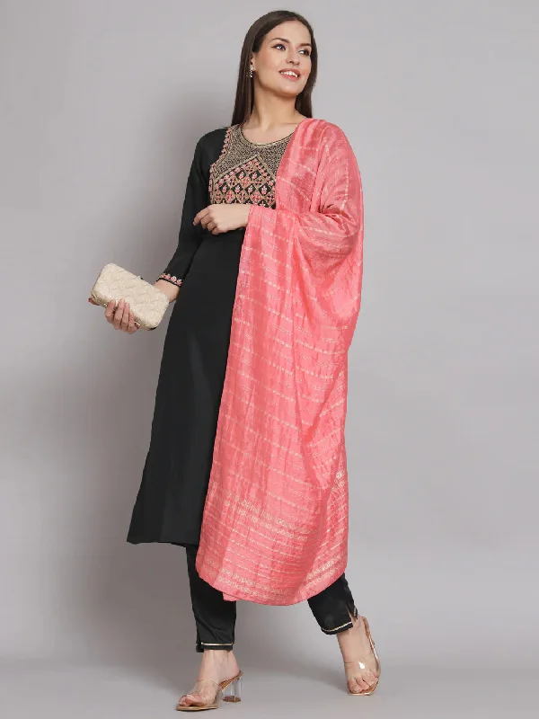 Dark Grey Trendy Elementary Designer Readymade Pant Suit With Embroidery Work Fashionable Sporty Pants
