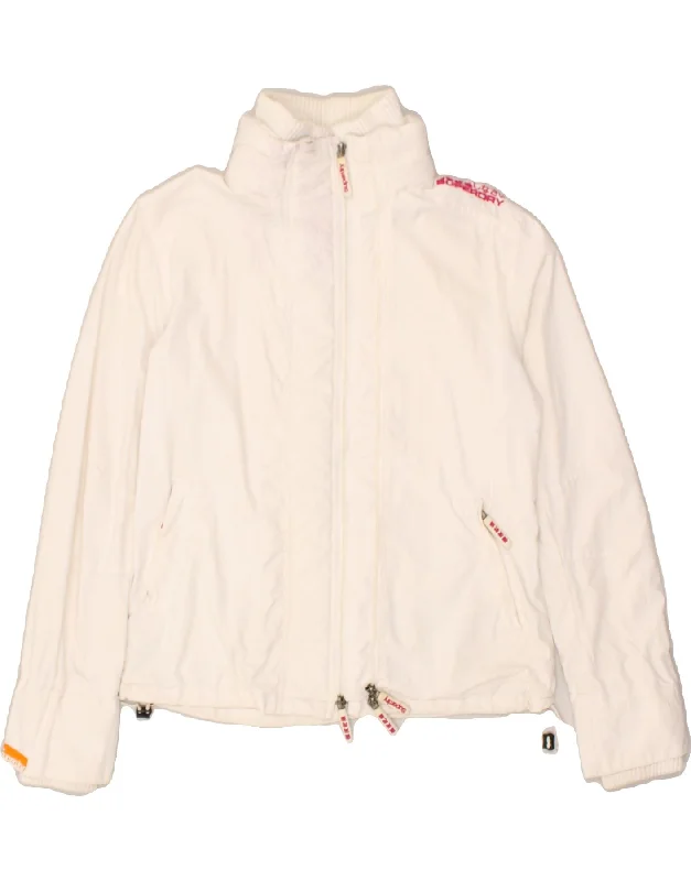 SUPERDRY Womens Windbreaker Jacket UK 18 XL Off White Nylon Elasticated Jacket Padded Jacket Insulated Jacket