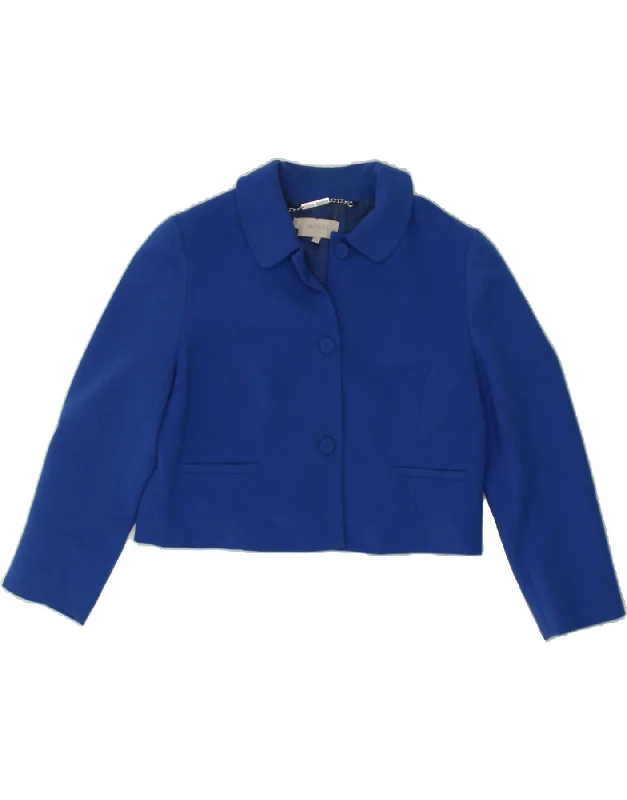 HOBBS Womens Crop 3 Button Blazer Jacket UK 14 Medium Blue Polyester Notch Collar Jacket Peter Pan Collar Jacket Cowl Neck Jacket
