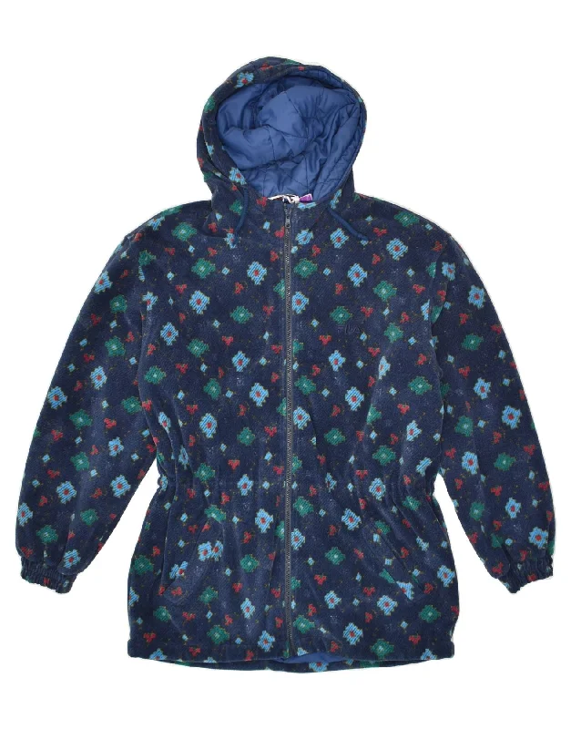 FILA Womens Hooded Padded Jacket IT 46 Large Navy Blue Geometric Fleece Jacket Down Jacket Feather Jacket