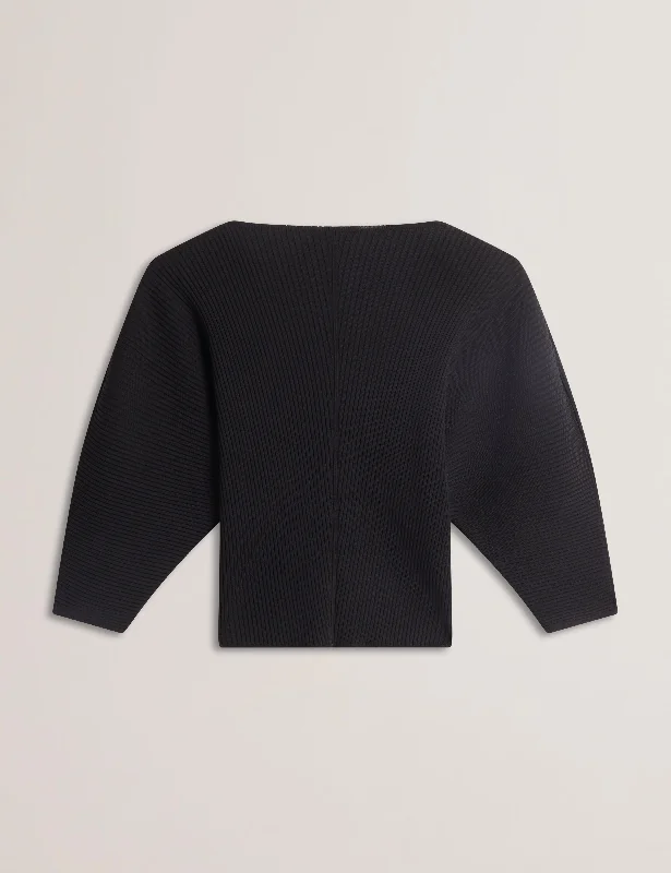 Lilabth Sculptured Rib Sweater Black Striped Floral Plaid