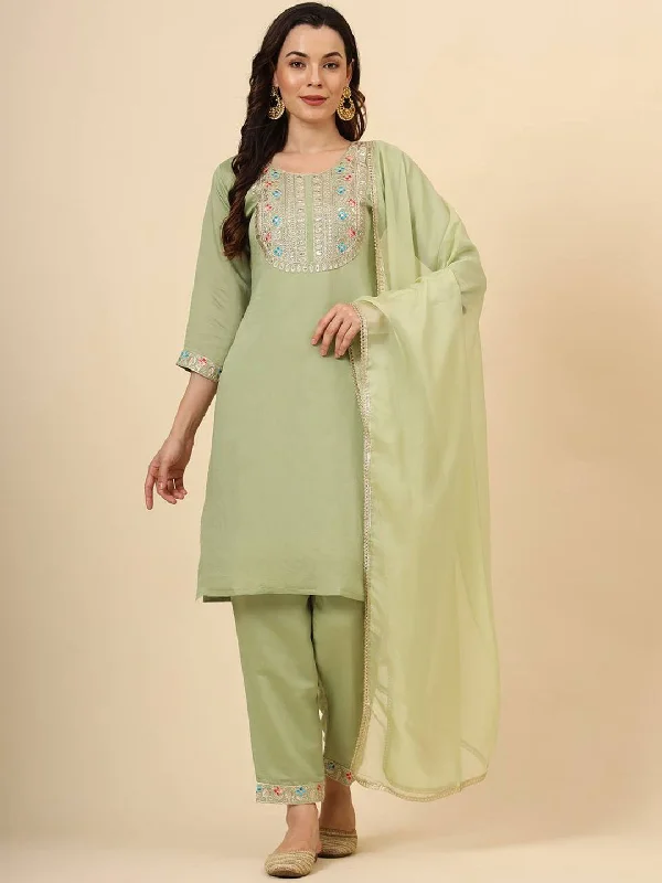 Pista Trendy Designer Readymade Pant Suit With Embroidery Work Modern Bootcut Pants