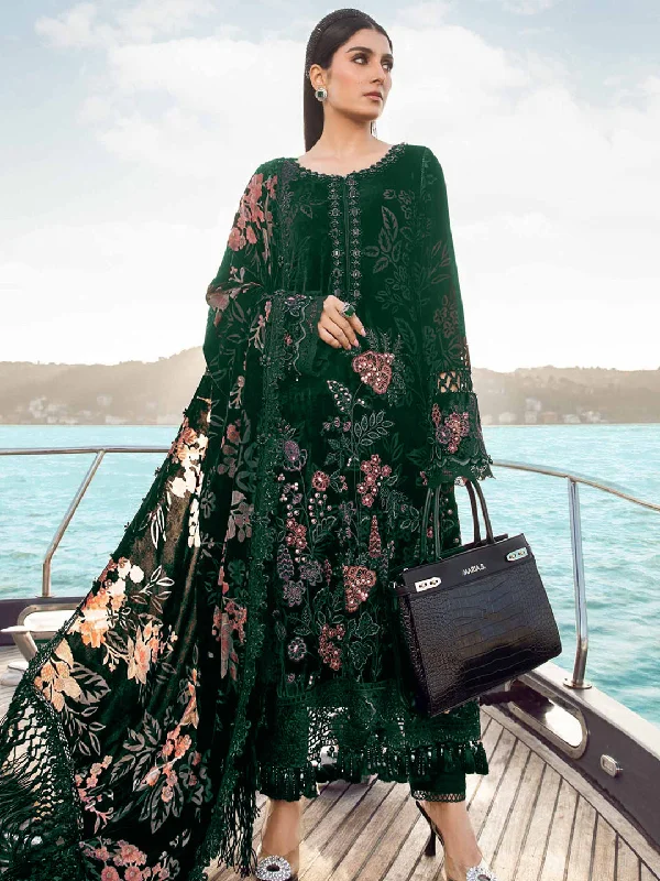 Green Classy Designer Semi-Stitched Pant Suit With Embroidery Work Modern Bootcut Pants