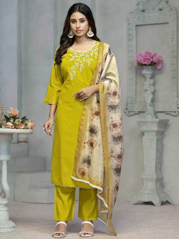 Lemon Designer Readymade Pant Suit With Printed Embroidery Work Chic Wool Trousers