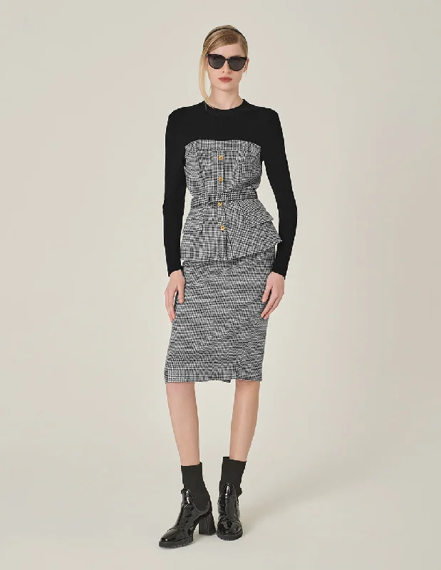MARYLING Houndstooth Straight-Fit Bodycon Knee-Length Skirt leather skirt sleek