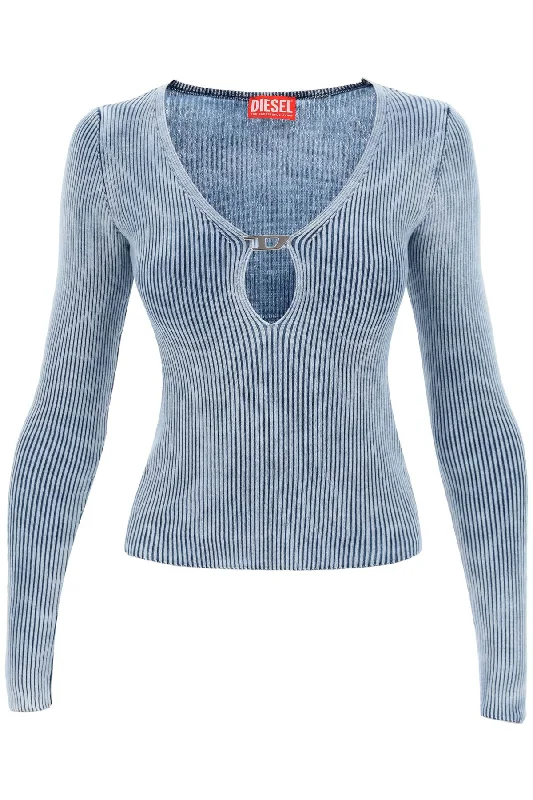 M-teri Ribbed Sweater With Logo Plaque  - Light Blue Velvet Chenille Corduroy