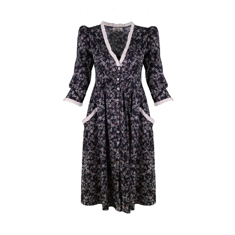 Antonia Dress / Black Floral Cotton Tunics Hiking breathable
