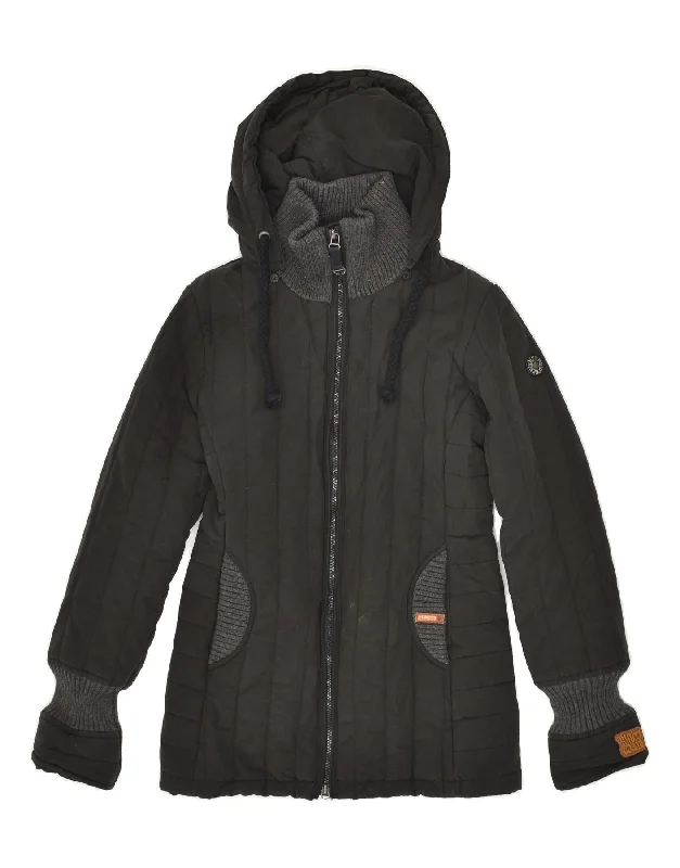 KHUJO Womens Hooded Padded Jacket UK 10 Small Black Cotton Hooded Jacket Caped Jacket Shawl Collar Jacket