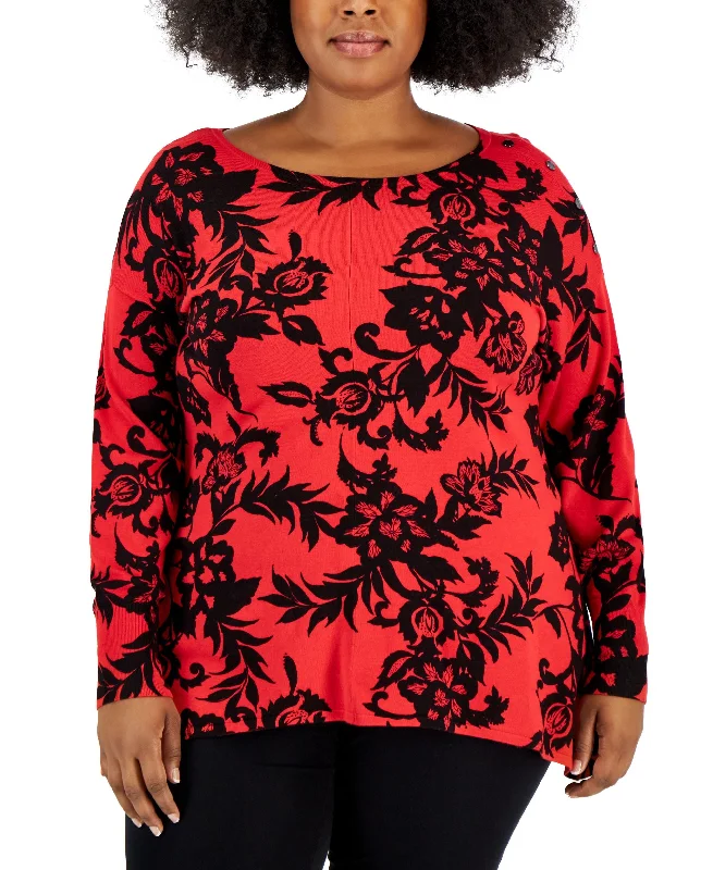 JM Collection Plus Size Sharkbite Sweater Seamless Knitted Crochet