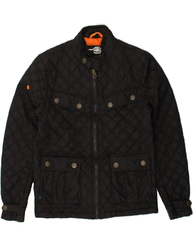 SUPERDRY Womens Quilted Jacket UK 14 Medium Black Nylon Ribbed Jacket Pleated Jacket Ruffled Jacket