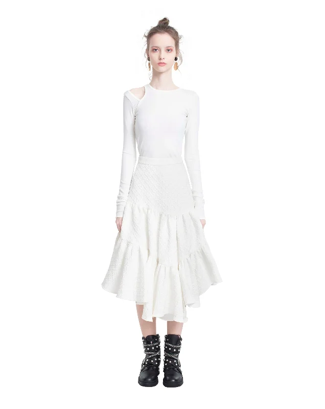 Asymmetric Tiered Skirt elastic waist skirt