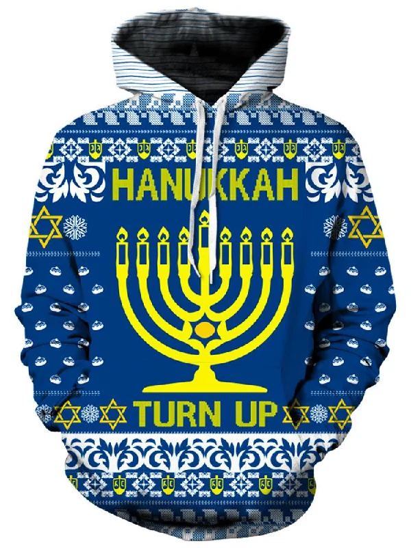 Hanukkah Turn Up Ugly Unisex Hoodie Hoodie with Crew Neck Simple Timeless