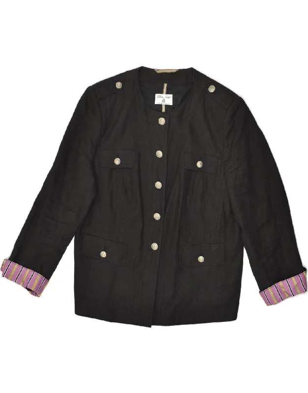 WHITE LABEL Womens Utility Jacket UK 20 2XL Black Linen Knit Fabric Woven Fabric Fleece Fabric