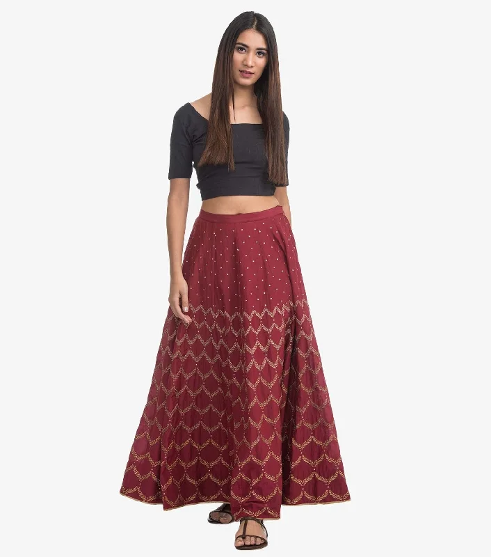 Maroon Embroidered Silk Skirt velvet skirt luxury
