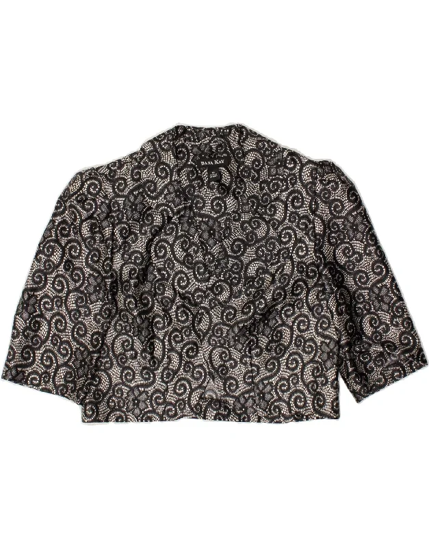 DANA KAY Womens 3/4 Sleeve Bolero Jacket UK 10 Small Grey Paisley A-Line Jacket Boat Neck Shawl Collar