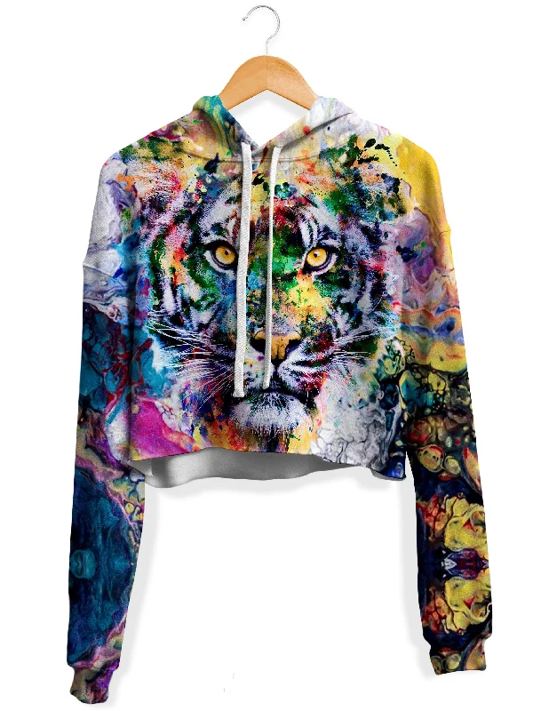 Tiger Fleece Crop Hoodie Hoodie with Ribbed Hem Stretchable Secure