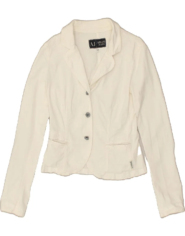 ARMANI JEANS Womens 3 Button Blazer Jacket UK 12 Medium  White Cotton Print Jacket Jacquard Jacket Patchwork Jacket