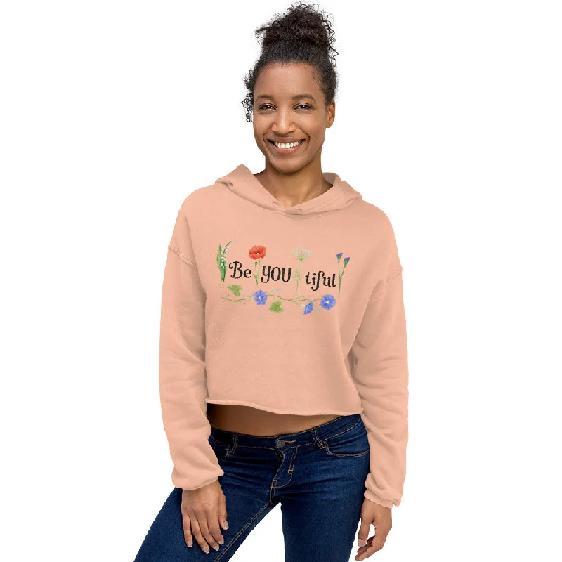 BeYOUtiful — Crop Hoodie Hoodie with Rolled Sleeves Casual Relaxed