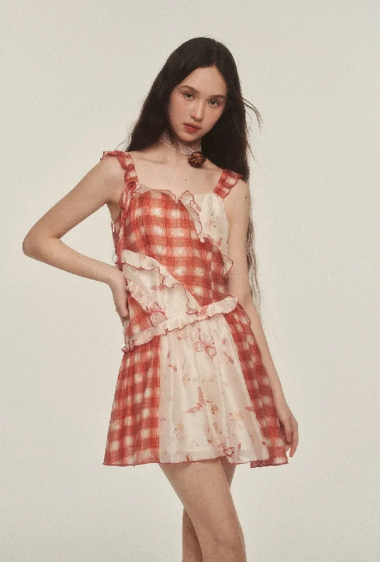 Retro Irregular Stitching Suspender Dress AYF0032 Tunics Wedding white