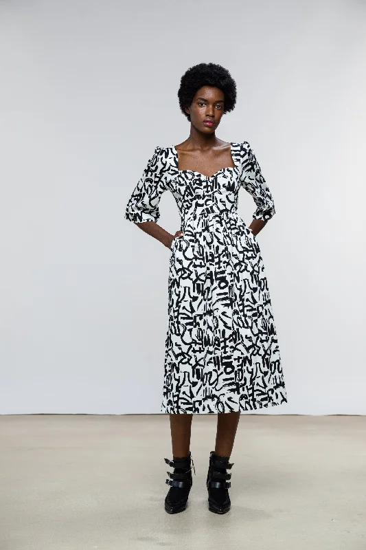 Suzan Dress / Milk + Black Brushstroke Cotton Tunics Seasonal trendy