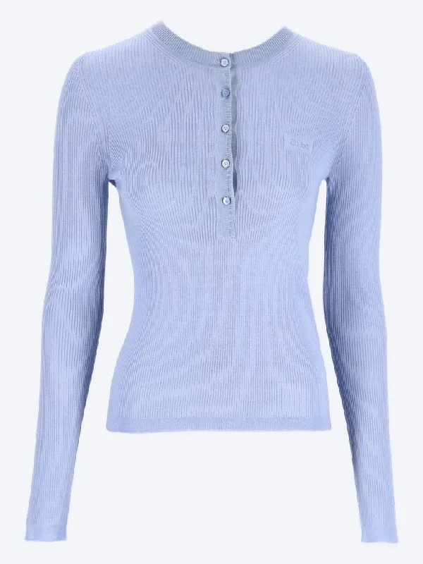 Rib knit crewneck sweater Denim Fabric Leather Fabric Suede Fabric