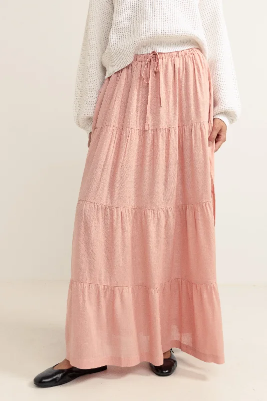 Classic Tiered Maxi Skirt Rose pleated skirt texture