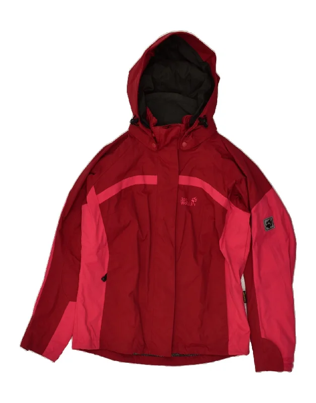 JACK WOLFSKIN Womens Hooded Windbreaker Jacket UK 10 Small  Red Faux Fur Fabric Real Fur Fabric Shearling Fabric