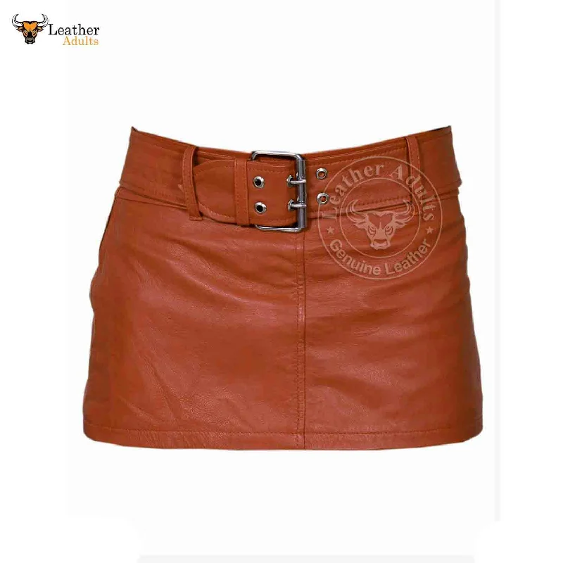 Ladies Sexy Butter Soft Genuine Lambskin Leather Brown Mini Skirt Clubwear cashmere skirt soft
