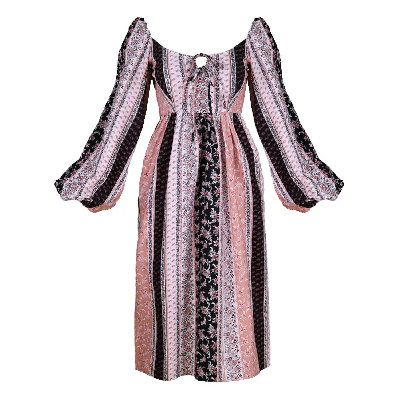 Marcela Dress / Peach + Black Cotton Floral Stripe Tunics Business professional