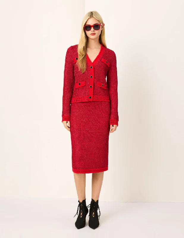 MARYLING Bright Red Straight Knee-Length Knit Skirt velvet skirt sumptuous