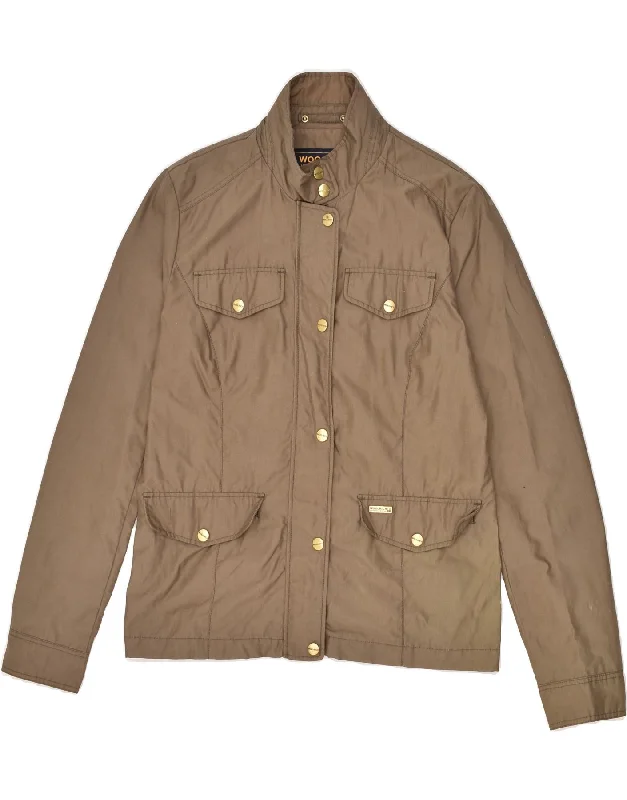 WOOLRICH Womens Utility Jacket UK 16 Large Brown Cotton Nylon Jacket Polyester Jacket Spandex Jacket