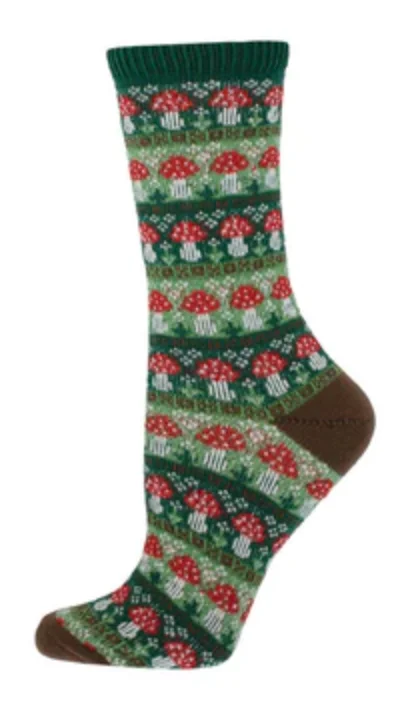 Women's Sweater In Line For Mushies Crew Socks Zippered Front Buttoned Front Snap Front