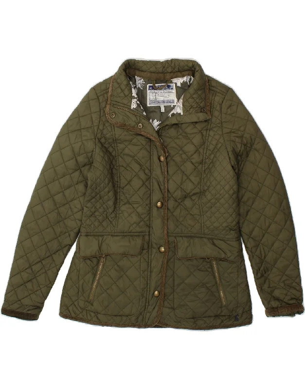 JOULES Womens Quilted Jacket UK 12 Medium Khaki Polyamide Lace Jacket Ribbed Jacket Sequined Jacket