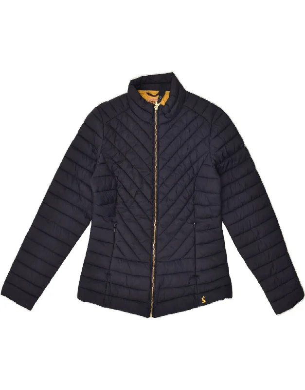 JOULES Womens Padded Jacket UK 8 Small  Navy Blue Polyester Faux Fur Jacket Real Fur Jacket Shearling Jacket