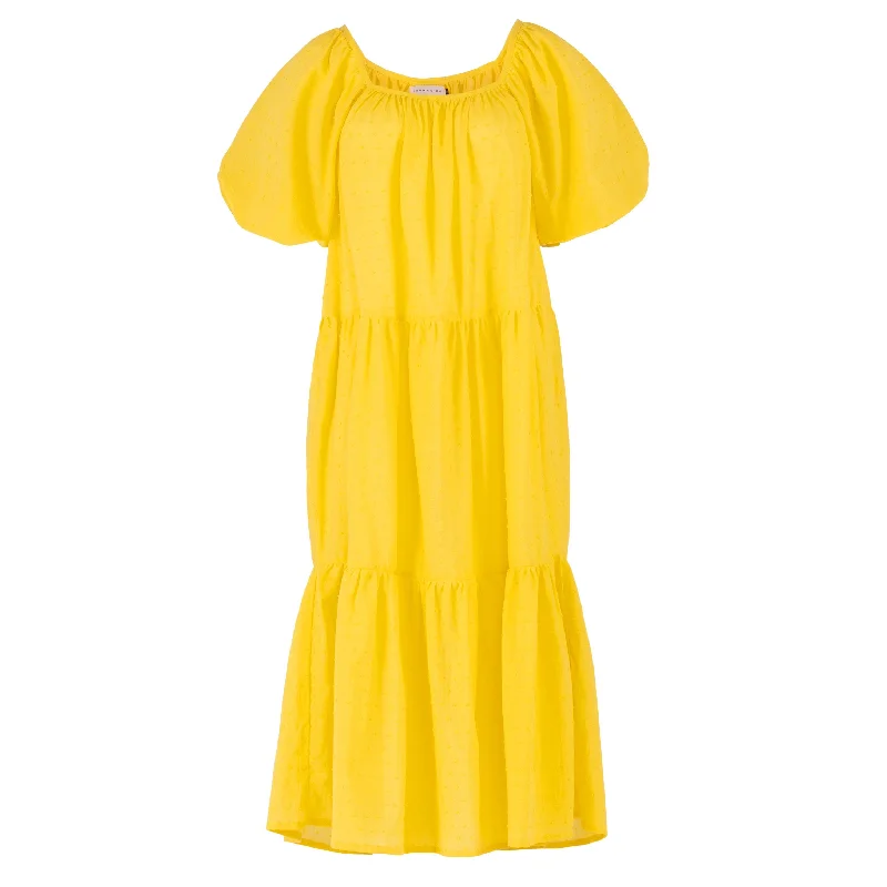 ROSEMARY Dotted Cotton Dress, in Sunflower Yellow Casual Short Summer