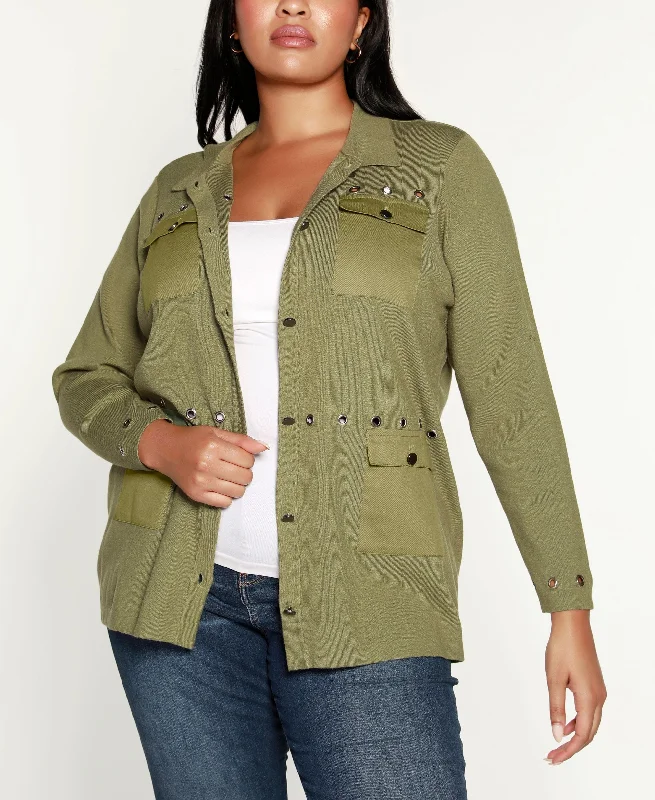 Belldini Black Label Plus Size Utility Shacket Sweater Anti-Pilling Anti-Shrink Durable