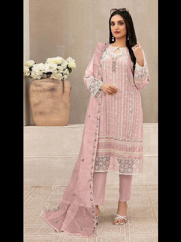 Pink Classy Designer Semi-Stitched Pant Suit With Embroidery Sequins Work Fashionable Sporty Pants