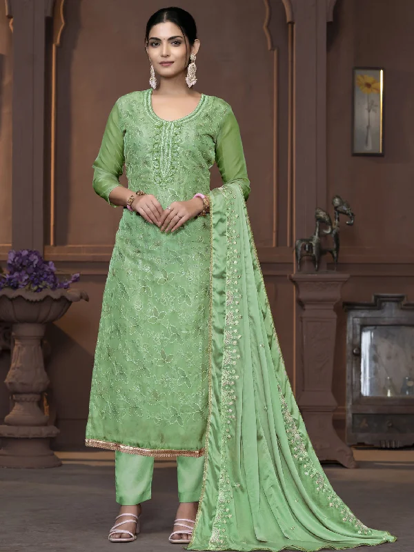 Green Party Wear Readymade Pant Suit With Pojishan Embroidery Hand Work Sleek Black Pants