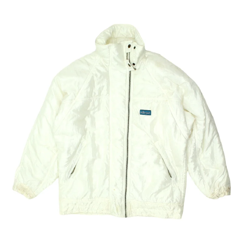Ellesse Womens White Nylon Ski Jacket | Vintage Winter Sportswear Snow Coat VTG One-Shoulder Jacket Off-the-Shoulder Jacket Asymmetrical Jacket
