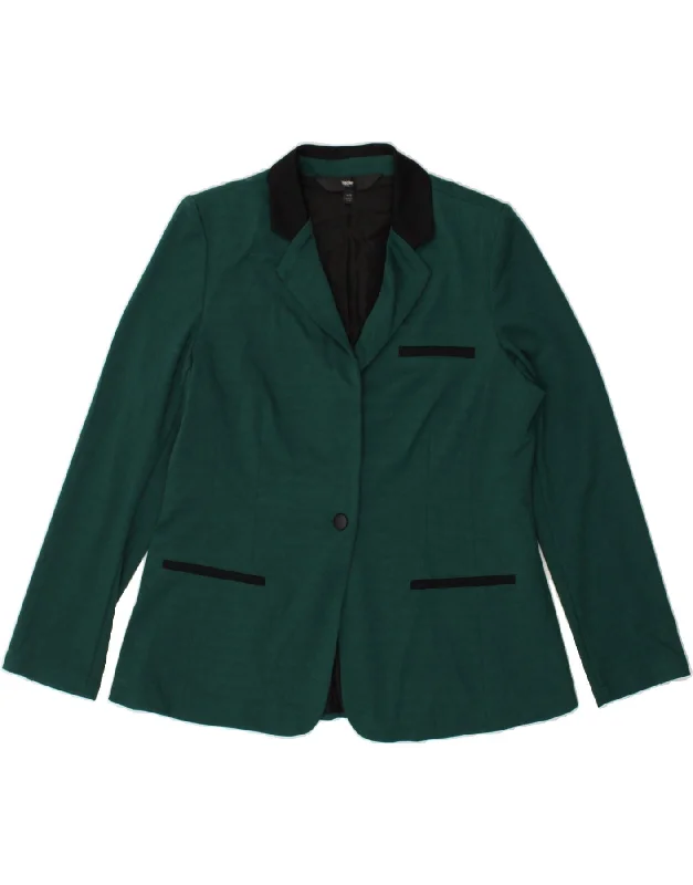 MOSSIMO Womens Tall 1 Button Blazer Jacket UK 18 XL Green Polyester Notch Collar Jacket Peter Pan Collar Jacket Cowl Neck Jacket