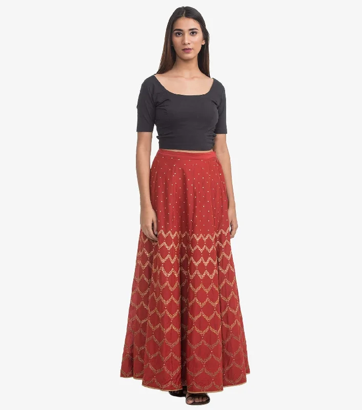 Red silk embroidered skirt chiffon skirt airy