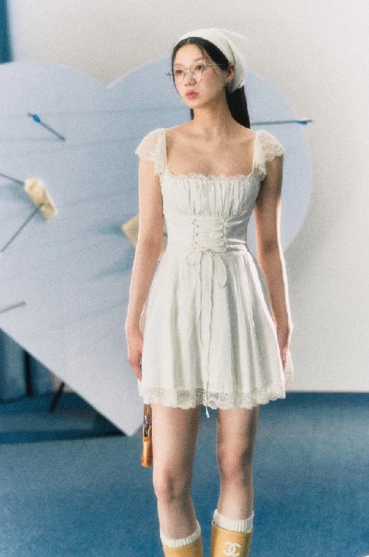 French Pure Lust Style White Lace Suspender Dress LAL0017 Boatneck Modish Everyday