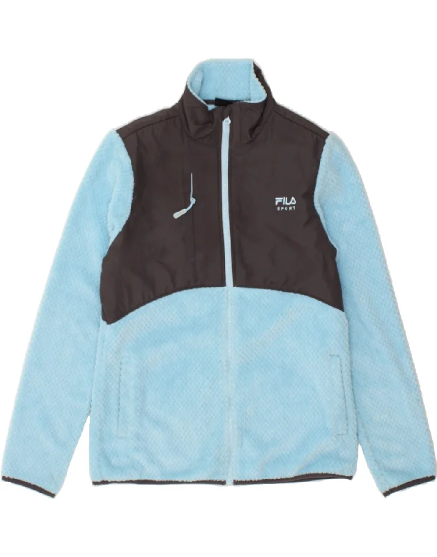 FILA Womens Fleece Jacket UK 14 Medium Blue Colourblock Polyester Nylon Jacket Polyester Jacket Spandex Jacket
