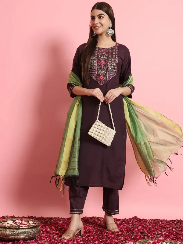 Purple Premium Designer Pant Suit With Embroidery Work Wide-Legged Palazzos