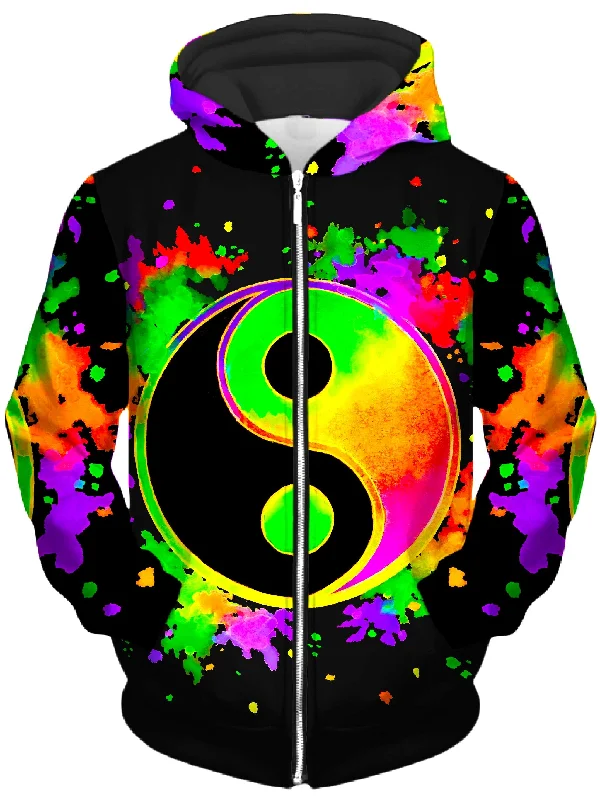 Splatter Yin Yang 2 Unisex Zip-Up Hoodie Hoodie with Double Zipper Versatile Adjustable