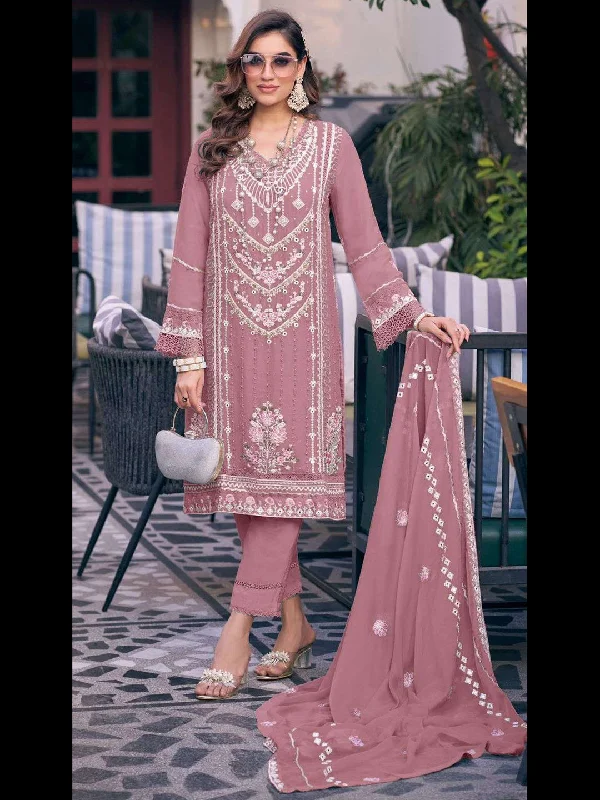 Mauve Classy Designer Semi-Stitched Fox Georgette Pant Suit With Embroidery Sequins Work Relaxed High-Waist Trousers