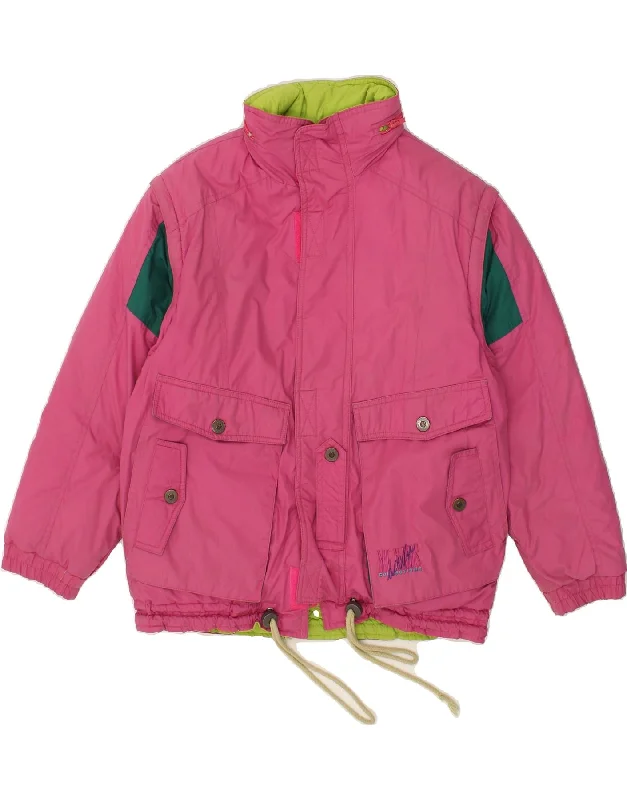 MC KEES Womens Hooded Reversible Padded Jacket UK 16 Large Pink Print Jacket Jacquard Jacket Patchwork Jacket