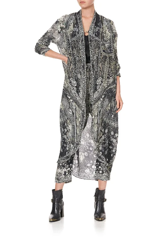 LONG CASUAL JACKET WITH POCKETS ONE TRIBE Front Pockets Side Pockets Patch Pockets